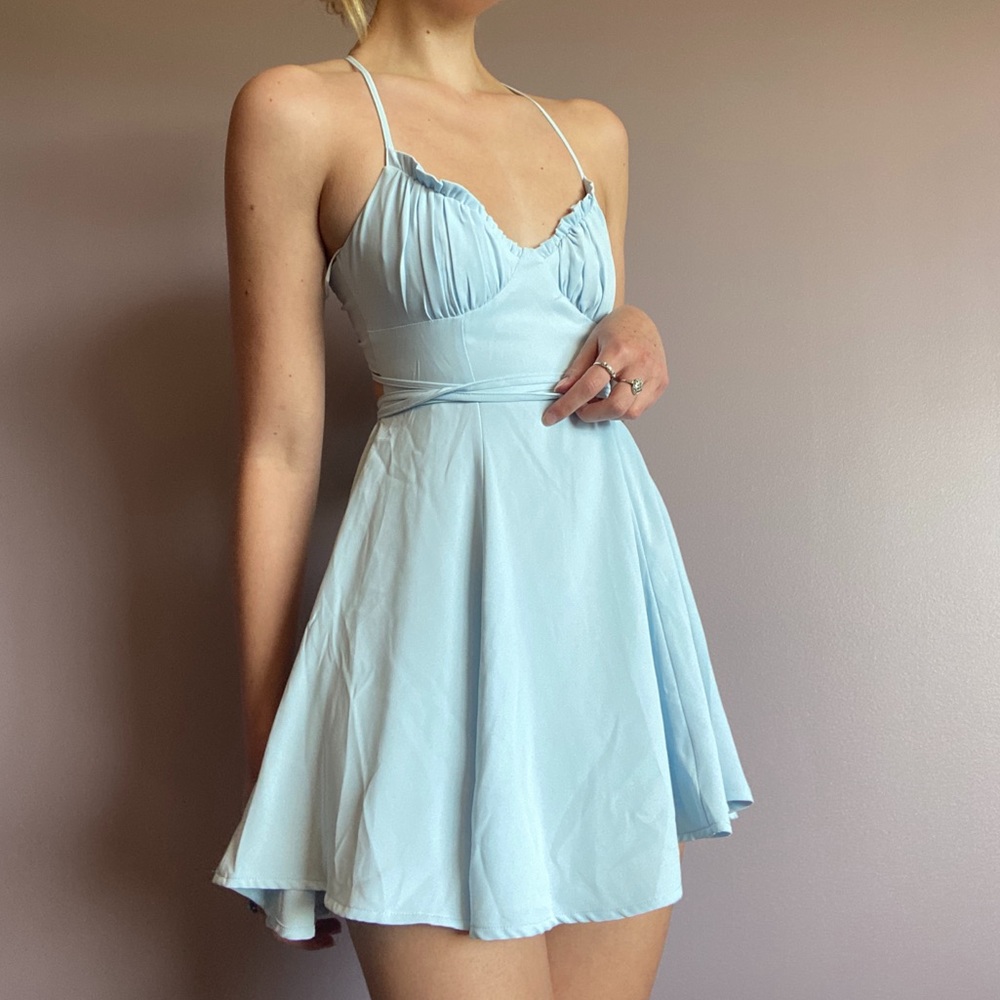 lucy in the sky baby blue skort dress
